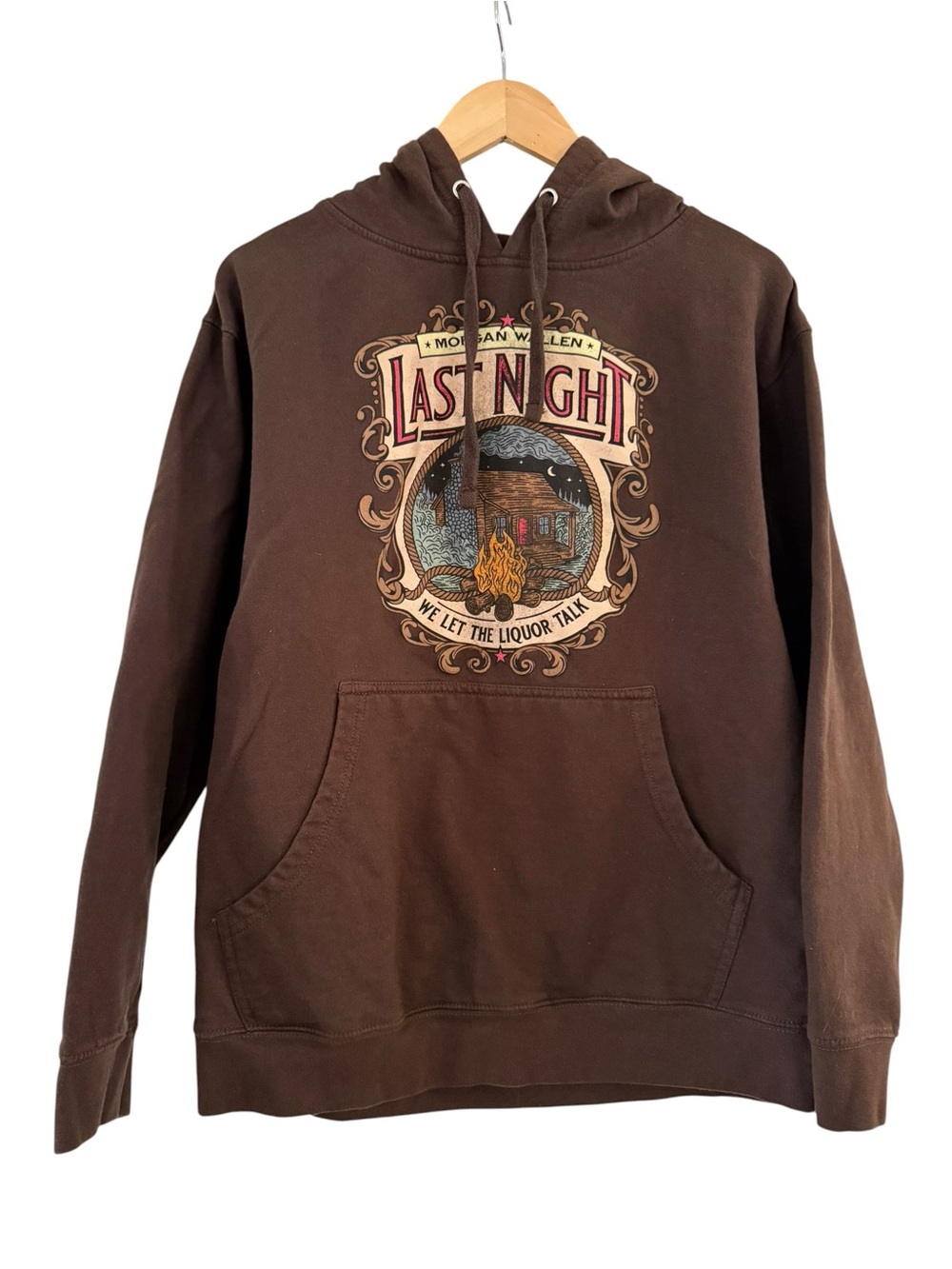 Morgan Wallen Last Night Hoodie Sweatshirt Merch Brown Graphic‎ Size Medium